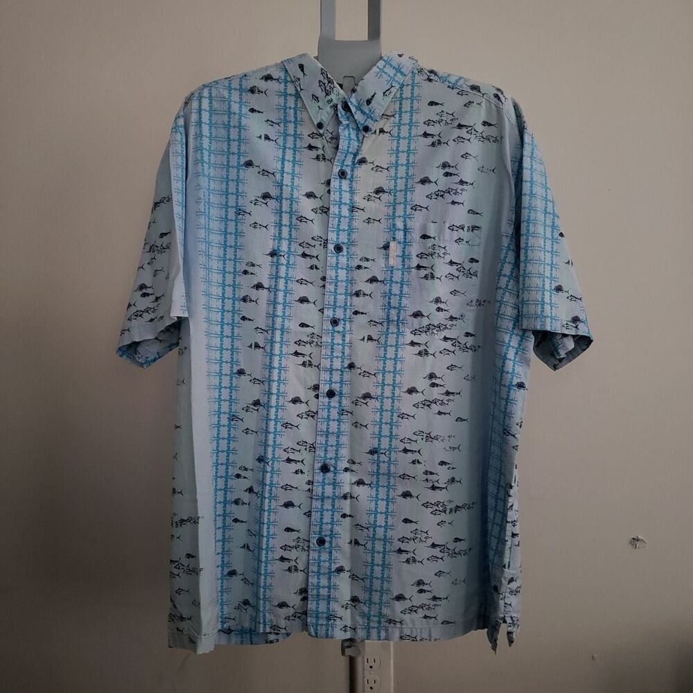 Columbia PFG Men's Short Sleeve Button Down All Over Fish Print Shirt VentedBack